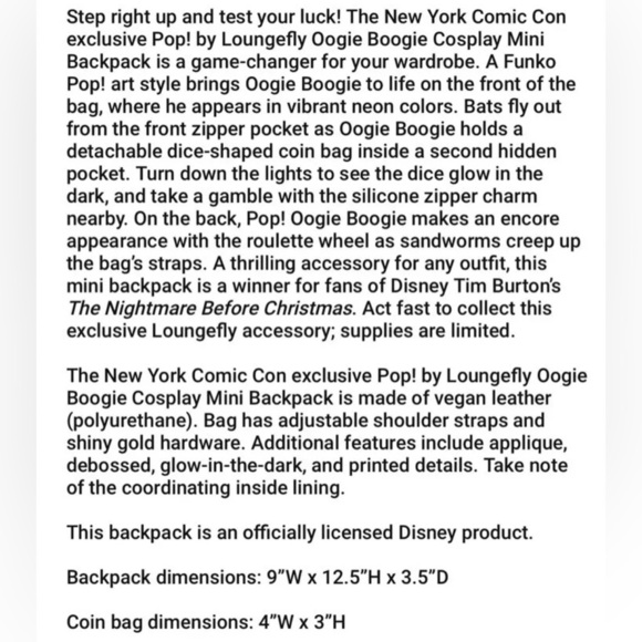 Loungefly Oogie Boogie Neon Cosplay Backpack & Wallet NBC NYCC Exclusive NIB​ - Picture 14 of 14